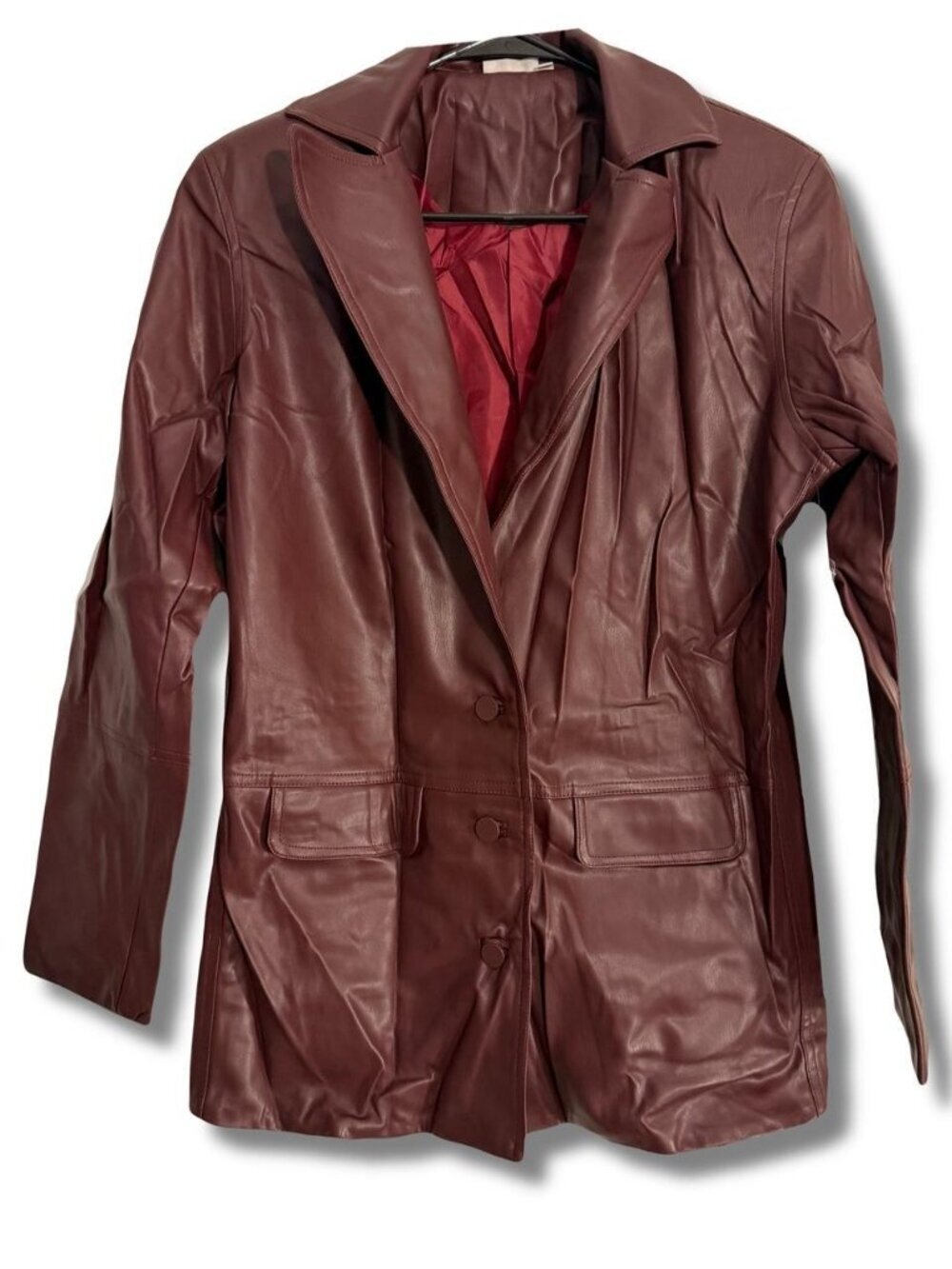 Steele Women's Burgundy Faux Leather Jacket New with Tags Size Small - Picture 3 of 7